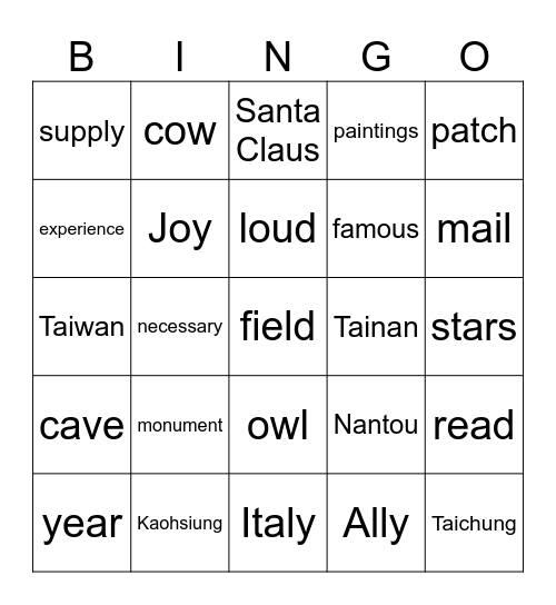 G3 Unit 4 Week 4 Bingo Card