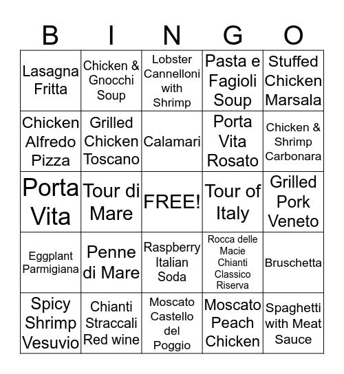 Olive Garden Bingo Card