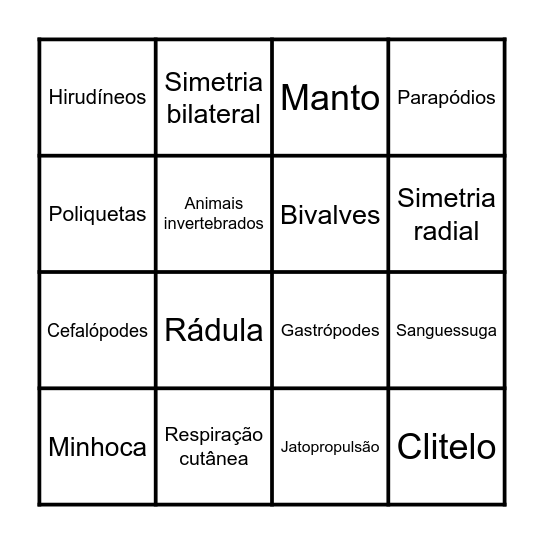 Anelídeos e moluscos Bingo Card