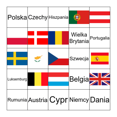 Państwa Unii Europejskiej Bingo Card