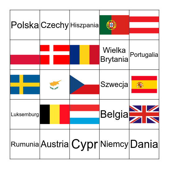 Państwa Unii Europejskiej Bingo Card