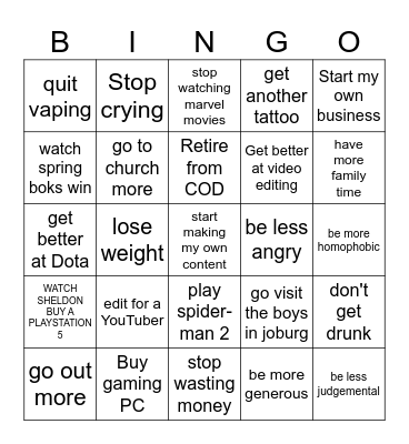 Untitled Bingo Card