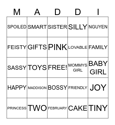 Happy Birthday Maddison! Bingo Card