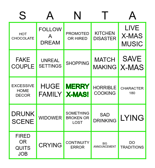 R-&-N 2023 X-MAS MOVIES Bingo Card