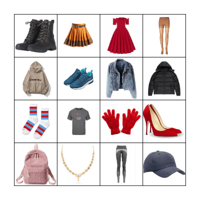Clothes Bingo Card
