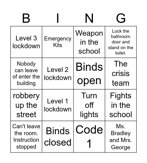 School Safety Bingo Card