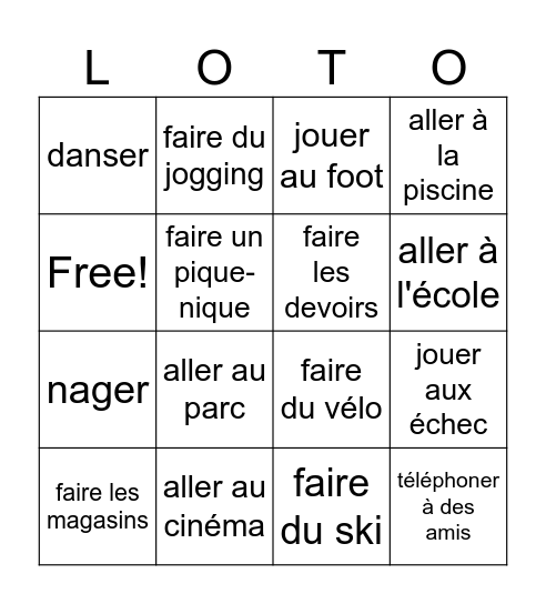 Tu aimes...? Bingo Card