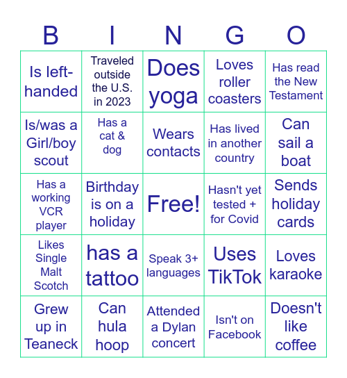 Introduction Bingo Card
