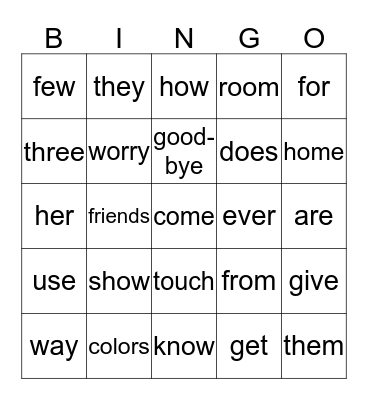 First Grade Unit 4 BINGO Card