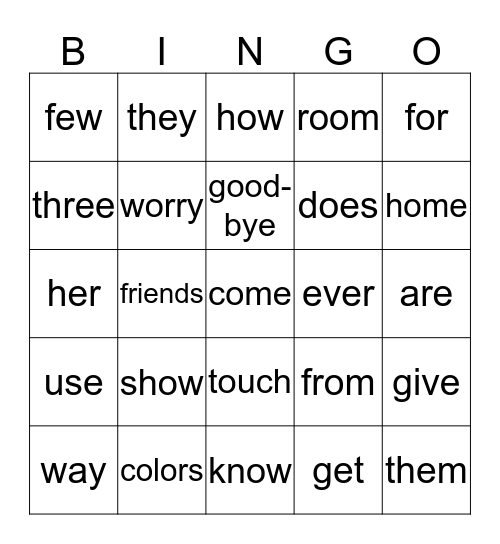 First Grade Unit 4 BINGO Card