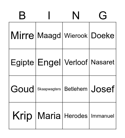 DOZ Kersfees Bingo Card