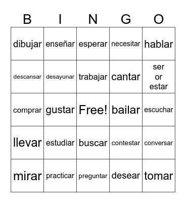 Unit 2. AR verbs (Page 105) Senderos Bingo Card