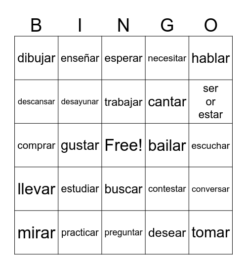 Unit 2. AR verbs (Page 105) Senderos Bingo Card