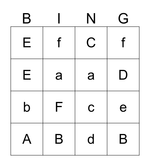 A-F BING Bingo Card