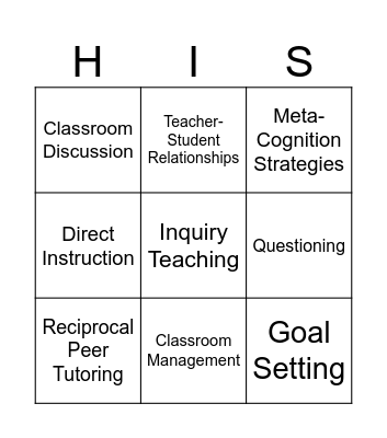 High Impact Instructional Strategies Bingo Card