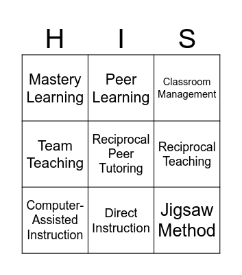 High Impact Instructional Strategies Bingo Card