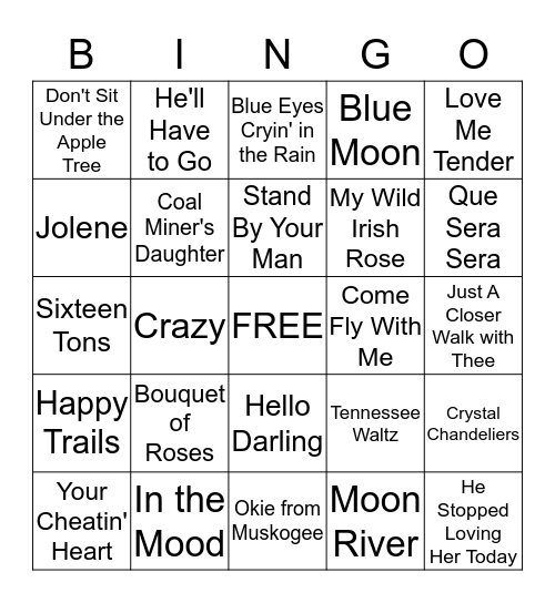 Musical Bingo Card