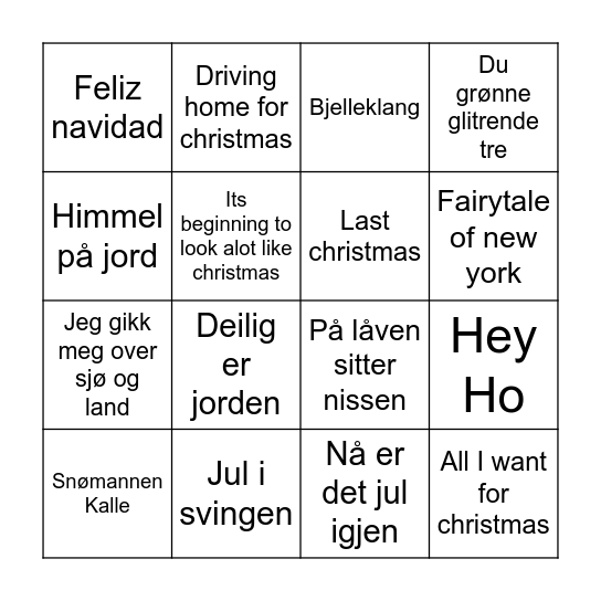 Julemusikk bingo Card