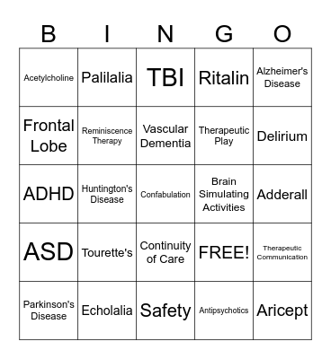 Cognition Bingo Card