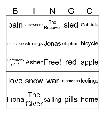 The Giver Bingo Card