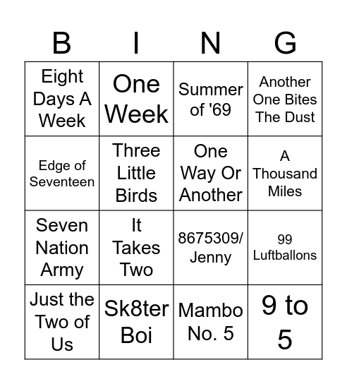 Numbers Bingo Card