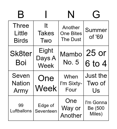 Numbers Bingo Card