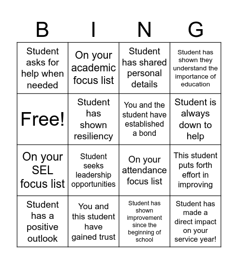 Untitled Bingo Card