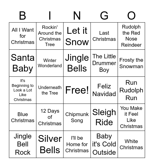 Christmas Song Bingo! Bingo Card