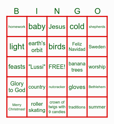 Christmas Play Bingo Card