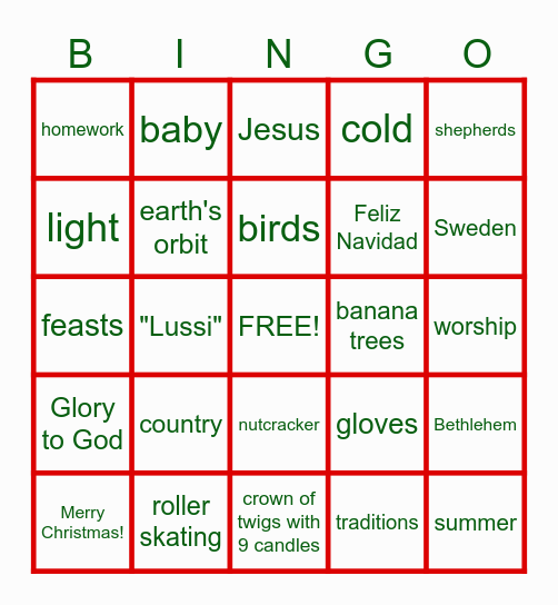 Christmas Play Bingo Card