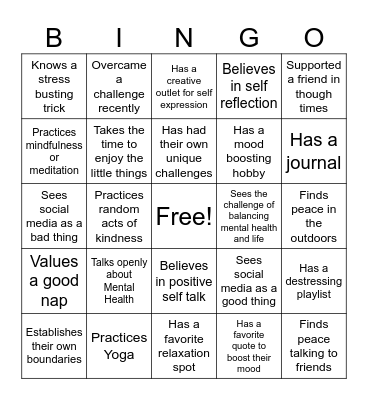 Mental Health Summit Bingo Card