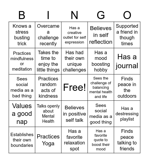 Mental Health Summit Bingo Card