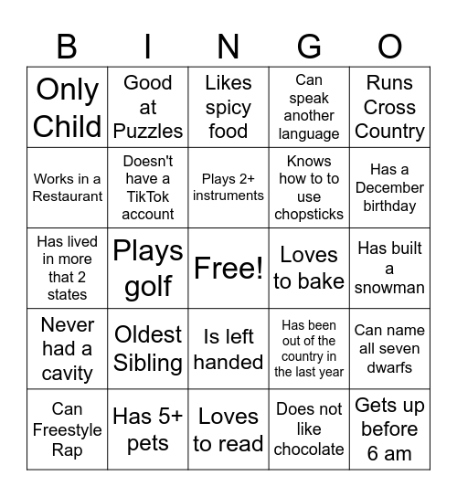 MINGLE BINGO Card