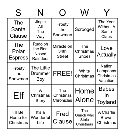 Holiday Movie/Show Bingo Card