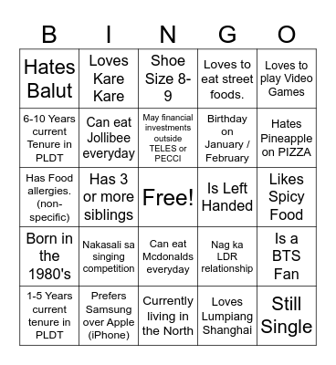 Ultimate Filipino Human Bingo Card