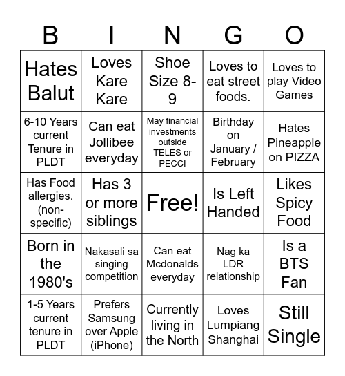 Ultimate Filipino Human Bingo Card