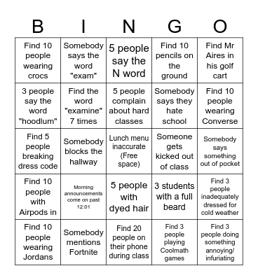 Untitled Bingo Card