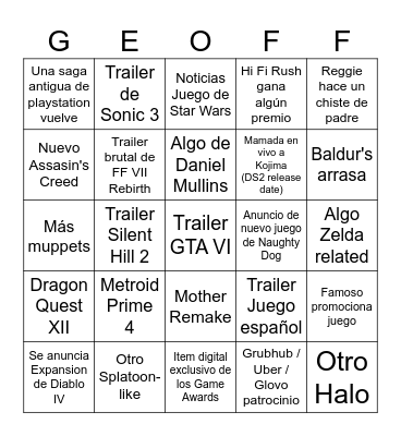 Dorito Awards 2023 Bingo Card