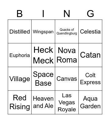 Boardgame Bingo Card