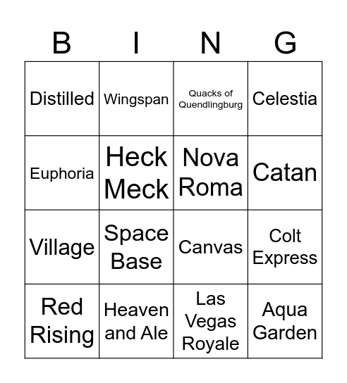 Boardgame Bingo Card