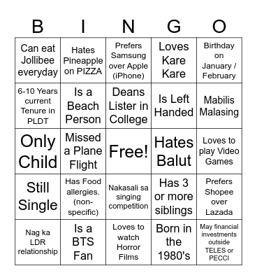 Ultimate Filipino Human Bingo Card