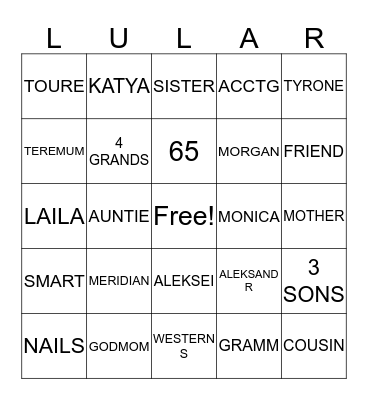 LULA'S 65TH BIRTHDAY BINGO Card