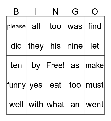 Kite List Bingo Card