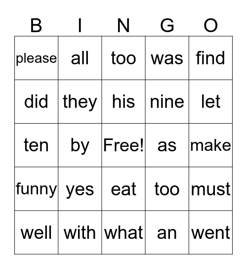 Kite List Bingo Card