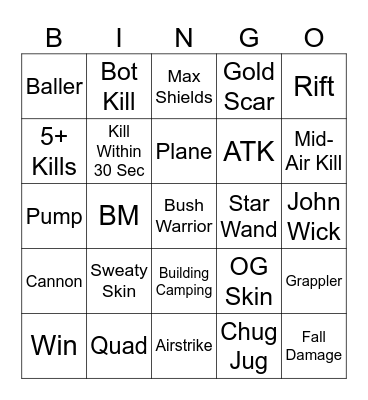 Fortnite Bingo Card