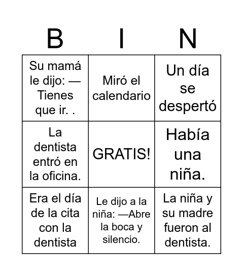 La dentista Bingo Card