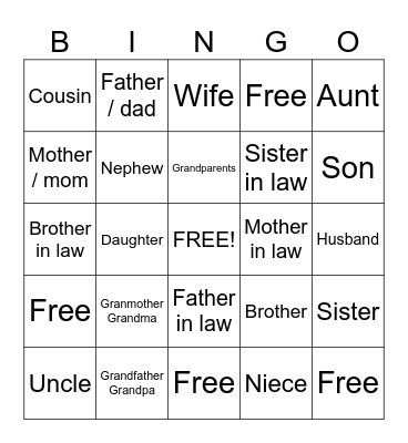 FAMILY Bingo Card