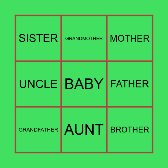 Family Bingo Card