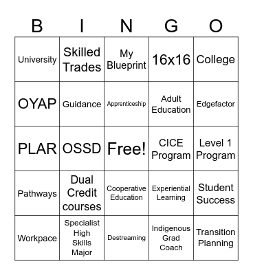 Pathways Bingo Card
