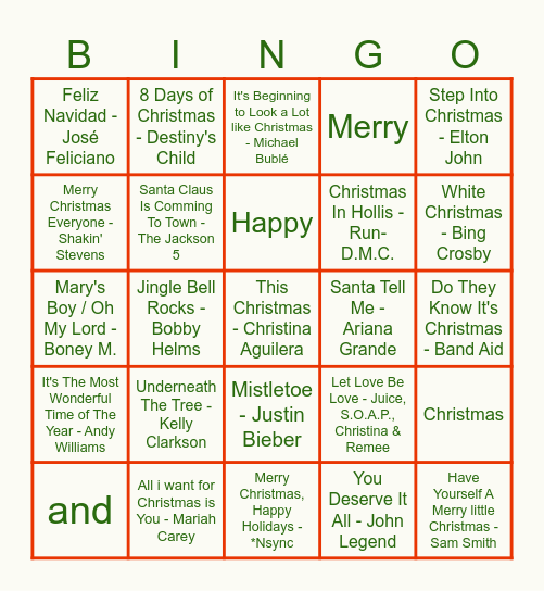 Jule Musik Bingo Card